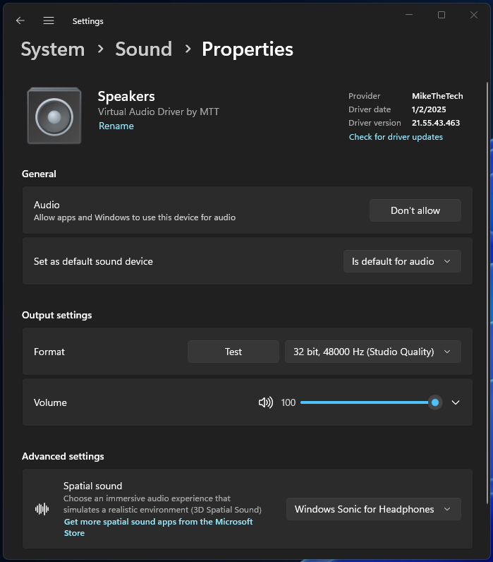 Virtual Audio Driver Interface
