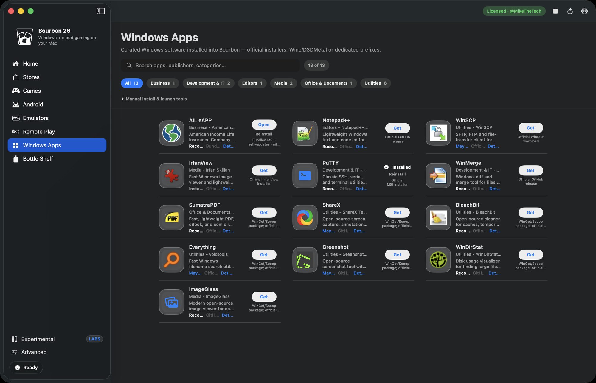 Bourbon 26 Windows Apps tab