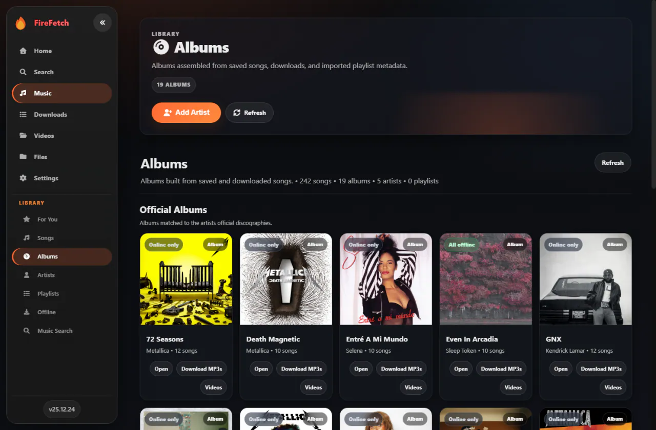 FireFetch albums page