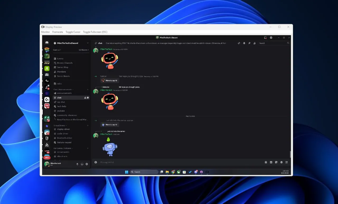 Display Preview App window showing a virtual monitor