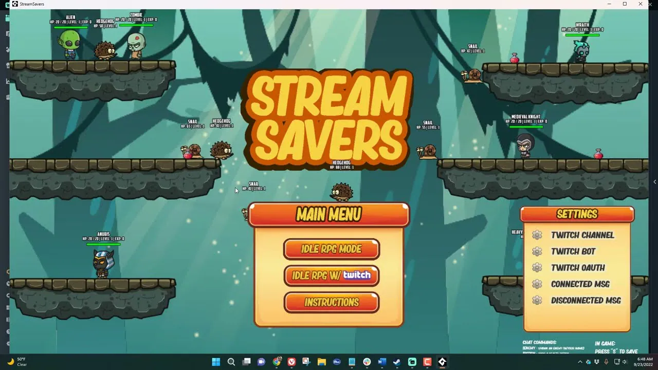 Original StreamSavers main menu and Twitch settings panel