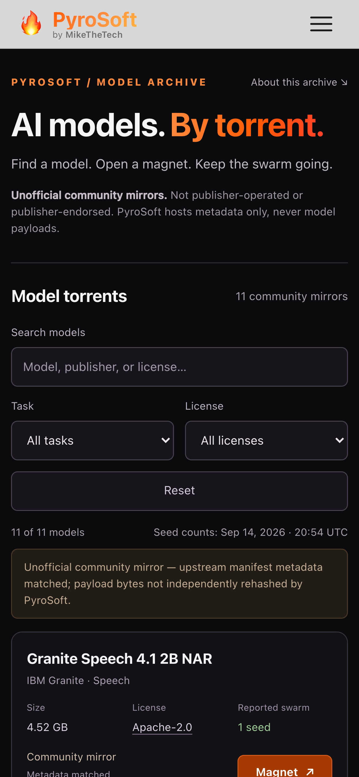 Model Archive on a phone-width screen